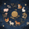 12 Chinese zodiac animals chart, rat ox tiger rabbit dragon snake horse goat monkey rooster dog pig